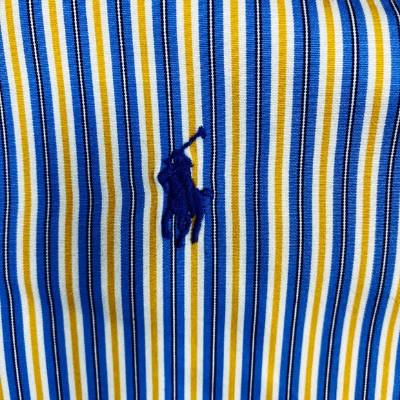 Blue/Yellow * Striped Polo Ralph Lauren Long Sleeve Classic Button Down - 16.5 - Picture 5 of 6